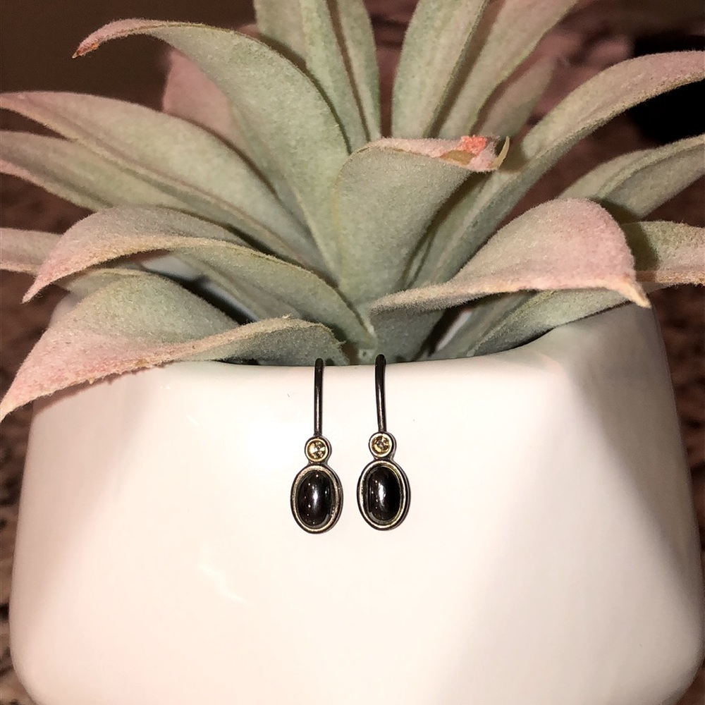 Sterling silver & Hematite, french hook earrings w/light topaz stone